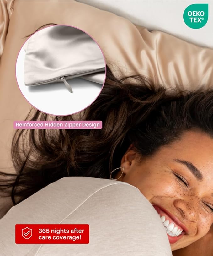 SUNDAYSILKS™ | Silk Pillow Cases | 100% Pure Silk Pillowcase | All Sides 22 Momme Highest Grade 6A | Real Silk Pillowcase for Hair and Skin | King, Queen Mulberry Silk Pillow Case, Zipper [Oat Milk]