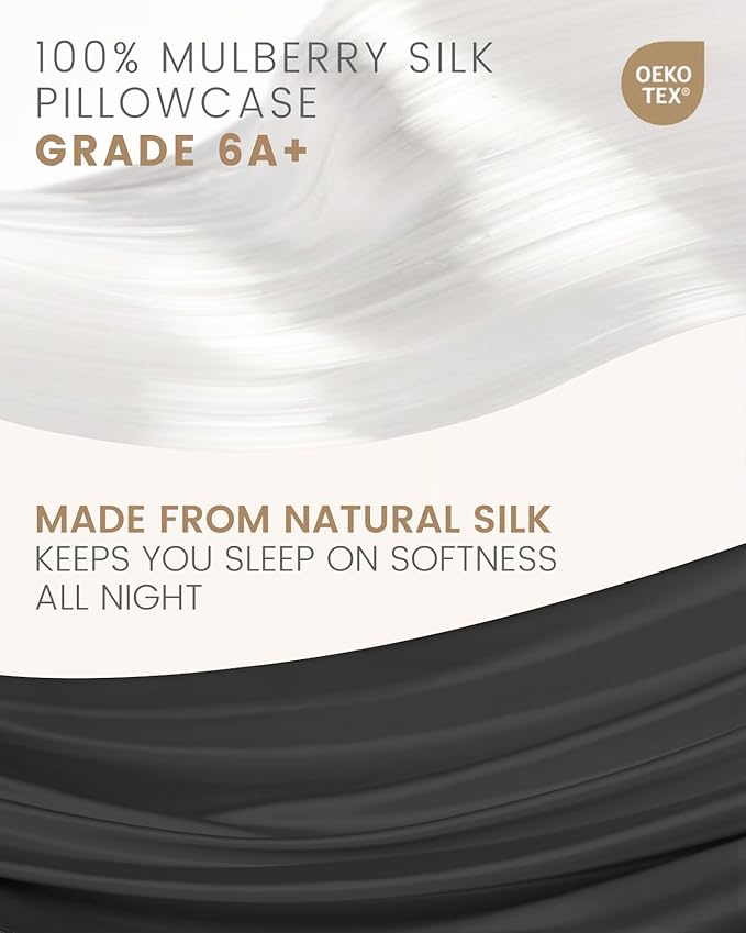 THXSILK Set of 2 Pure Mulberry Silk Pillowcases for Hair and Skin - Allergen Resistant Dual Sides, 19 Momme Silk Bed Pillow Cases with Hidden Zipper, Standard Size Silk Pillowcase(20"x26"), Black