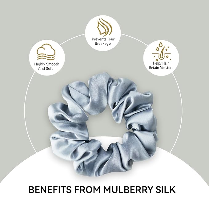 22 Momme 100% Mulberry Silk Hair Ties, Well-Hold Elastic for No-Damage, (4 Pack, Black), 6A Grade, Soft Scrunchies, Reduces Frizz & Breakage, OEKO-TEX Certified
