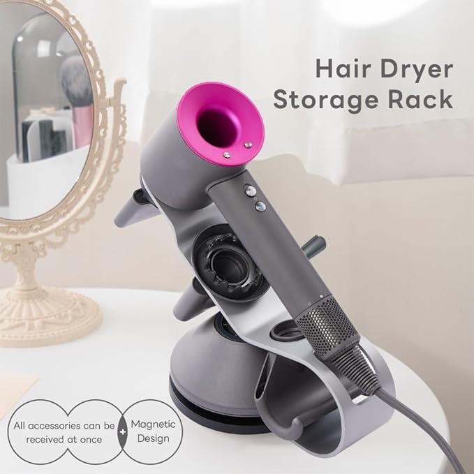 Lomani Hair Dryer Storage Rack Hair Dryer Holder for Upgraded Stand Stores 5 Attachments HD03.08.12.15.16-Silver