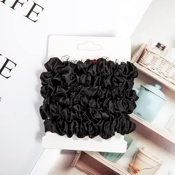 12Pcs Satin Hair Scrunchies, Black Scrunchies Hair Ties Elastic Hair Bands Ponytail Holder Hair Accessories Valentines Day Gifts for Wife