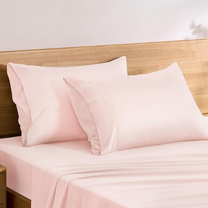 TOSMO Luxury Pillow Case Set of 2 - Cooling Viscose Derived from Bamboo - Oeko-TEX, Breathabl Silky Soft Pillow Cases with Envelope Closure (King / 20x40, Pale Pink)