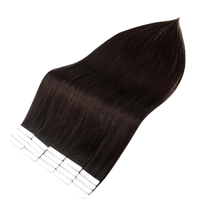 Full Shine Brown Tape in Hair Extensions Human Hair Color 2 Darkest Brown 10 Inch Human Hair Tape ins Double Sided Tape in Extensions Skin Weft Tape Extensions 30 Grams 20 Pcs for Women
