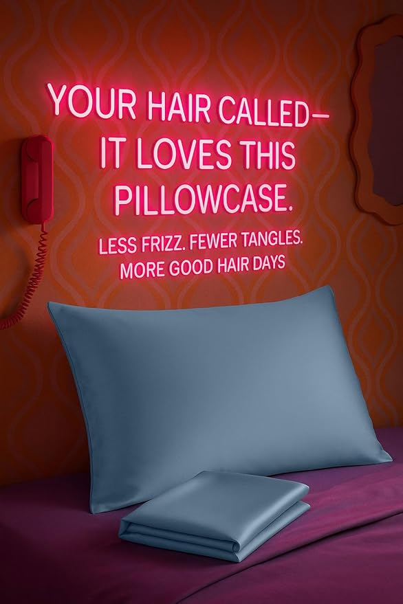 BLISSFORD Satin Pillowcase with Zipper, for Hair and Skin Care, Feels Soft and Cool Like a Silk Pillowcase, Satin Pillow Cases 2 Pack, Slik Pillow Cover, Slate Blue - Standard Size, Set of 2