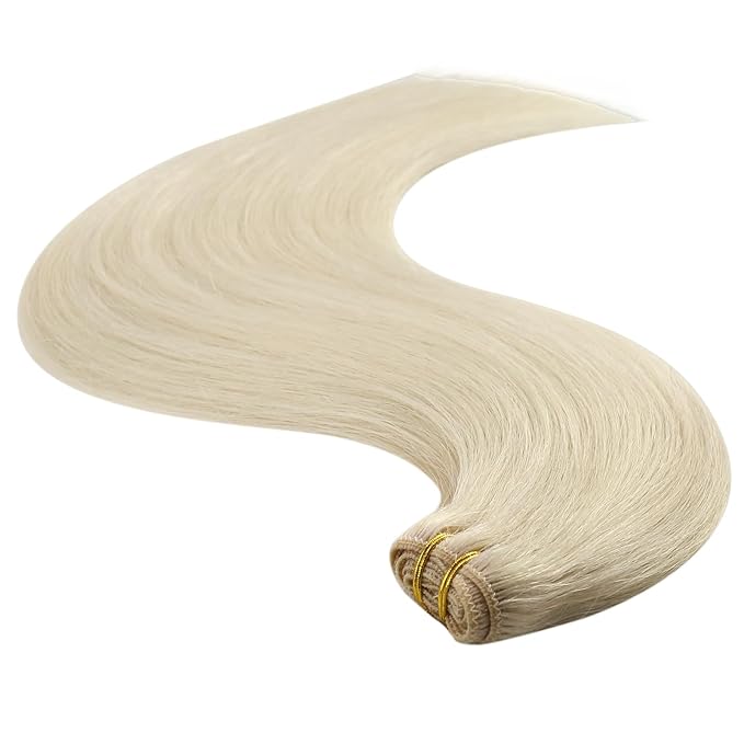 YoungSee Sew in Hair Extensions Blonde Human Hair Weft Extensions Platinum Blonde Sew in Extensions Can Be Dyable Remy Hair 20Inch 100G