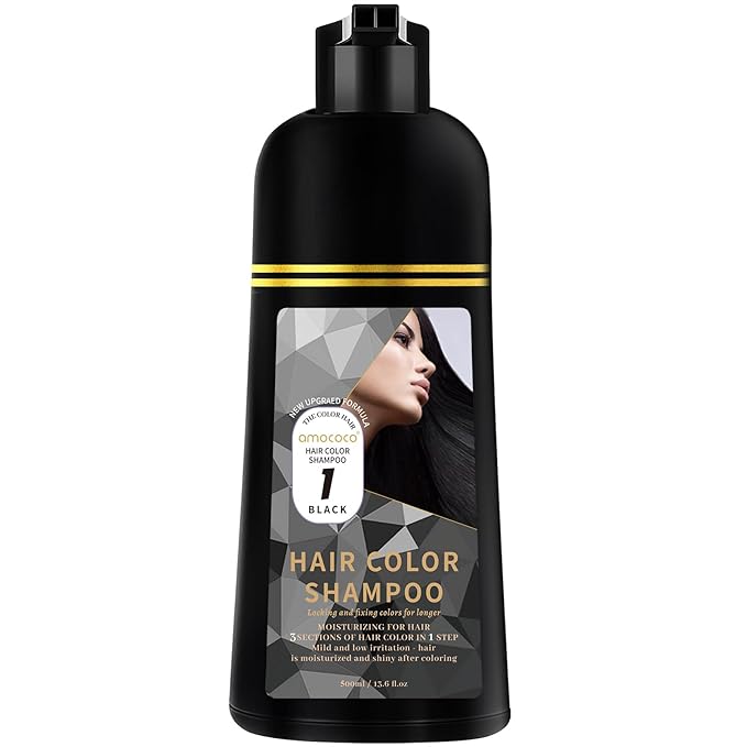 Hair Dye Shampoo, 3 in 1 Gray Hair Coverage, One-Step Wash-In Hair Dye, Shampoos for Color Treated Hair, Semi Permanent Hair Color Shampoo for Women & Men, 13.6 fl. oz, (Black)