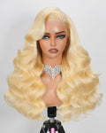 38 Inch 613 13x6 Lace Front Wig Human Hair 180 Density Blonde Wig Human Hair Body Wave 100% Real Human Hair True Length Random Dyeing No Shedding No Synthetics Triple Lifespan 3X