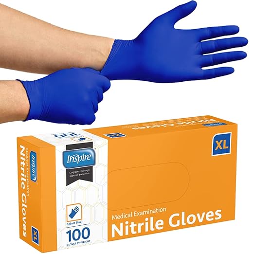 Inspire Black Nitrile Disposable Gloves | 4.5 Nitrile Safety Medical Exam Cooking Cleaning Disposable Black Gloves (Blue - Box of 100, XL)