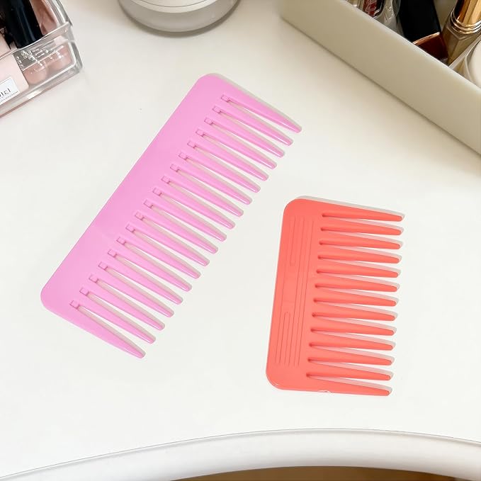 One large, one small, two-piece Wide Tooth Comb，No Handle Detangler Accessories，Large Hair Detangling Comb for Curly, Straight,Wet Dry Hair(Lavender Pink,Rose Red)