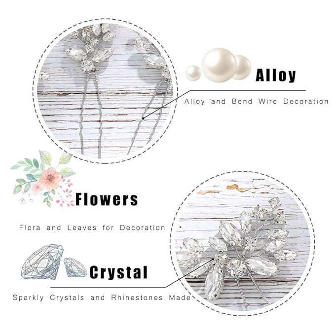 JAKAWIN Rhinestone Wedding Hair Pins Silver Bridal Crystal Hair Jewelry Accessories for Women HP130 (Silver)