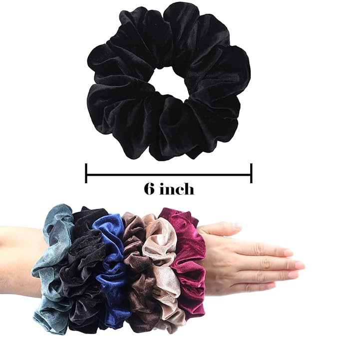 IVARYSS Extra Large Scrunchies for Women's Thick Hair, Premium Velvet Soft Jumbo Scrunchy, XL 6 inch Big Elastic Band Hair Accessories, 4 Pack, Black