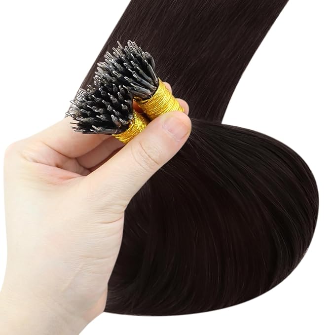 YoungSee Nano Extensions Human Hair Dark Brown Nano Ring Hair Extensions Human Hair Brown Nano-tips Hair Extension 20 Inch Nano-Link Hair Extension 1g/s 50s 50g for Wedding