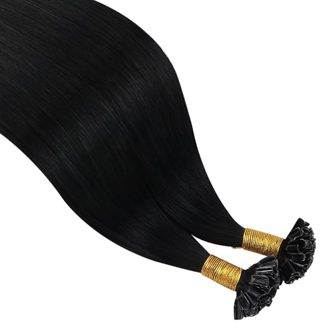 YoungSee Utip Hair Extensions Human Hair Black U Tip Hair Extensions Remy Hair Jet Black U Tip Hair Extension 14In K-Tips Hair Extension Real Human Hair for Women Style Enhancement 50s/50g