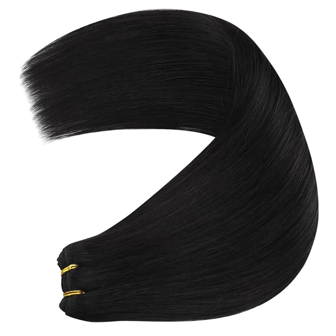 YoungSee 130G Sew in Hair Extensions Black Human Hair Weft Extensions Jet Black Real Hair Weft Extensions One Bundle for Long Hair 24 inch