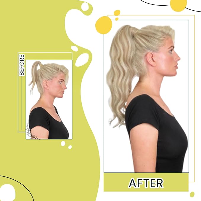 RUNATURE Ponytail Extension Real Human Hair, Natural Remy Hair Ponytail, One Piece Hair Extensions Ponytail, Easy to Install, Daily Wearing, 18 Inch 80g #8P60 Light Brown Highlight Platinum Blonde