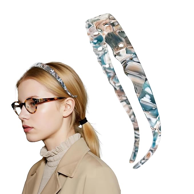 Acetate Hairbands for Women - Non-Slip Thin Headbands with Teeth, Eyewear-Friendly Design, 90s Retro Hair Accessories, No Pressure & No Headache Sunglasses Headband (Blue Star)