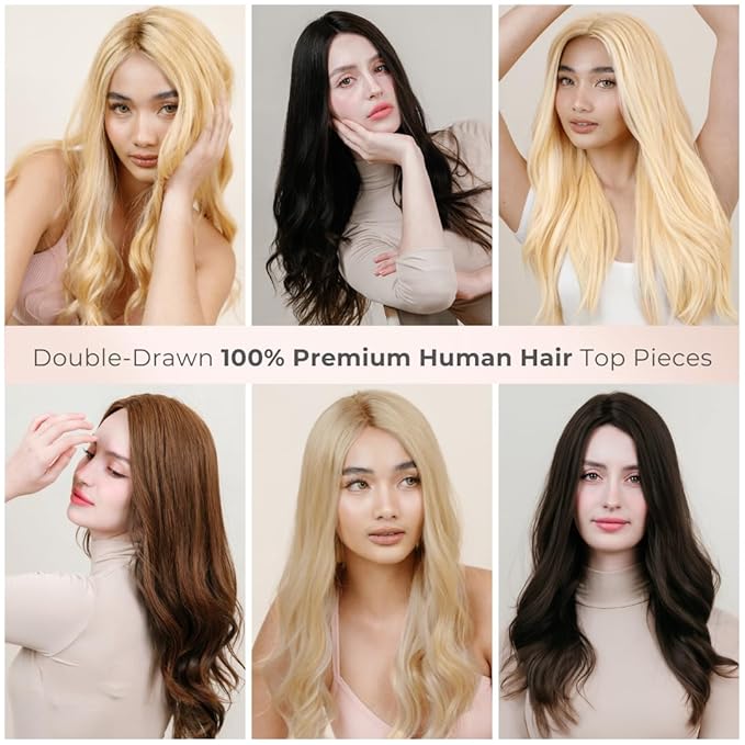 Katalaeya Hair 100% Human Hair Topper - Aurora Crown Double-Drawn Remy Clip-In Mono Base Top Piece for Women with Thinning Hair, Alopecia & Chemo Hair Loss (4)