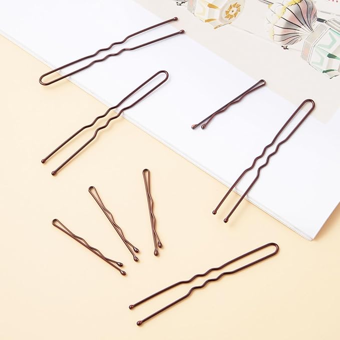 200 Pcs Brown Wave-Shaped and U-Shaped Bobby Pins Mix Metal Hair Pins Hair Accessories for Women Stylists Hair Sticks Girl
