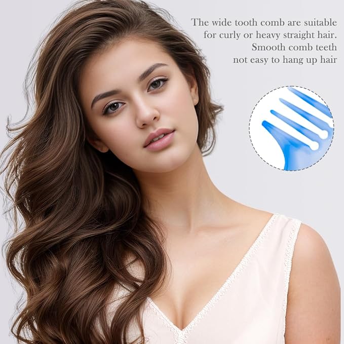Hair Combs Set: Blue Fine-Tooth, Wide-Tooth, Rat Tail, and Dual-Purpose Comb for Men and Women - Ideal for Detangling and Styling Curls