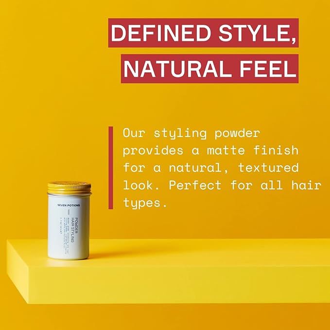 SEVEN POTIONS Hair Styling Powder for Men — Hair Texture Powder & Root Lifting Dust for Instant Volume — Natural Matte Finish, Flexible Hold, Invisible Feel — Vegan, Cruelty-Free — 0.7 oz