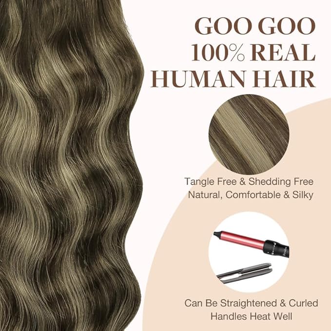 GOO GOO Tape in Hair Extensions Human Hair, 4/26/4 Balayage Chocolate Brown to Honey Blonde, 18inch 25g 10pcs, Skin Weft Seamless Invisible, Silky Straight with Thick Ends, Remy Human Hair