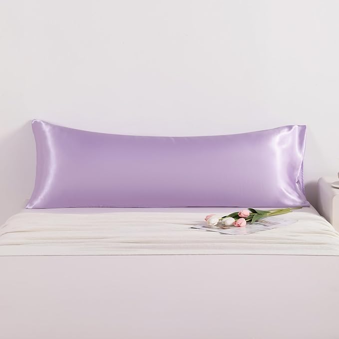 NTBAY Satin Body Pillowcase for Hair and Skin, Luxurious and Silky Pillow case with Envelope Closure, 20x54 Inches, Light Purple