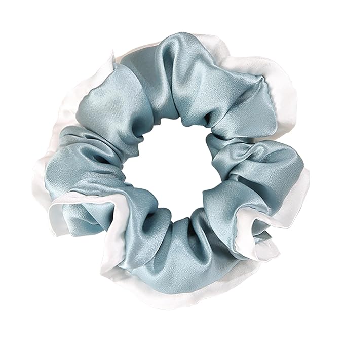 DAISYSILK Pure Mulberry Silk Hair Scrunchie for Women Gentle No-Crease Silk Hair Tie Smooth Elastic Ponytail Holder (Dusty Blue)