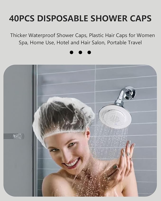Years Calm 40PCS Disposable Shower Caps, Clear Shower Caps for Travel, large Plastic Hair Caps for Women, Home Use, Hotel (large Size 20.5") (40PCS)