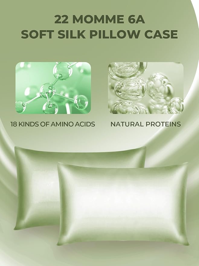 Mulberry Silk Pillowcase for Hair and Skin, SGMSILK 22 Momme Natural Silk Pillow Cases with Zipper, 6A Soft and Smooth Single Sided Pure Silk Pillow Cover (Matcha, Queen 20"x30")