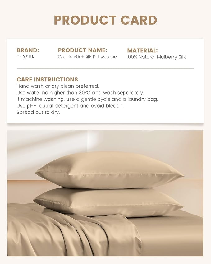 THXSILK Set of 2 100% Mulberry Silk Pillowcase for Hair and Skin, Grade 6A+ Mulberry Silk Pillow Cases Ultra-Soft, Hypoallergenic Pillow Case Cover with Zipper (Queen 20"x30", Taupe)