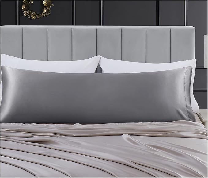 Aormenzy Satin Body Pillow Cover Set of 2, 20x54 Inches Dark Grey Case for Adults, Silky Soft & Cooling Pillowcase With Envelope Closure