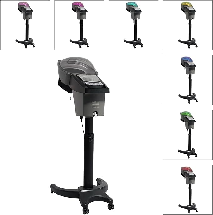 Standing Hair Steamer, 7 Color Hooded Micro Ozone Hair Care Machine Adjustable Height & Wheels with Intelligent Operation Panel for Oiling/Coloring/Conditioning/Perming (Black)
