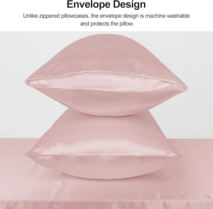 Lirex Satin Pillowcase for Hair and Skin, Super Soft and Cooling Similar to Silk, 2 Pack Standard Size 20"X 26" Pillow Cases with Envelope Closure, Gifts for Women Men, Light Pink