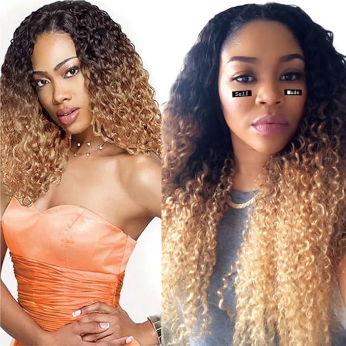 Blonde Curly Bundles Human Hair Ombre Bundle Niegmeag Virgin Remy Hair 3 Bundles 22 24 26 Inch Double Weft 3 Tone Honey Blonde and Brown Curly Bundle