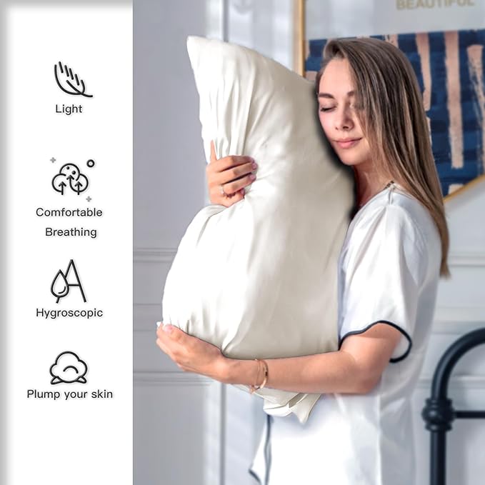 Mulberry Silk Pillow Cases for Hair and Skin King Size Silk Pillowcase with Zipper Soft Breathable Smooth Cooling Satin Silk Pillow Covers for Sleeping (Beige,20"X 36",1Pcs)