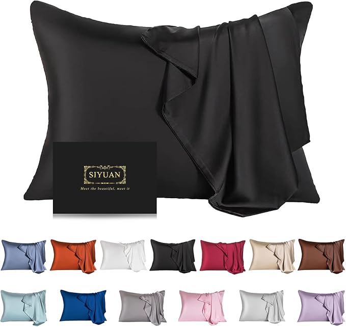 Mulberry Silk Pillowcase for Hair and Skin,Standard Size Cooling Silk Pillow Case with Hidden Zipper,Allergen Proof Dual Sides Soft Breathable Smooth Silk Pillow Cover for Women(Standard,Black)