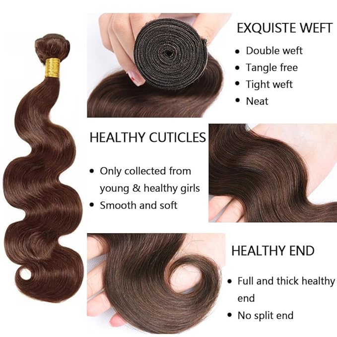 Chocolate Brown Bundles Human Hair Brown Body Wave Bundle Niegmeag Brazilian Virgin Remy Hair 3 Bundles 16 16 16 Inch Color 4 Body Wave Bundle 300g