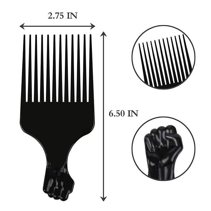 Fist Picks for Curly and Afro Hair, Plastic 6.5 inch Lift Picks for Women and Men, Rainbow Set (6 PCS)