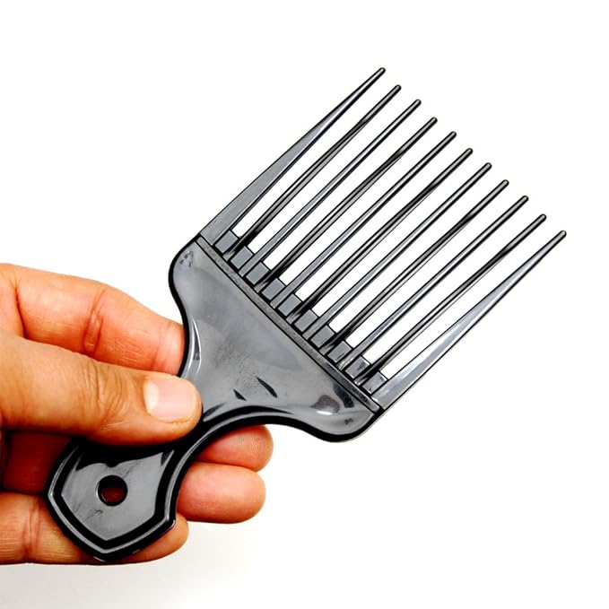 (3 Pack) 6" Plastic Afro Pick Lift Hair Comb Detangle Wig Braid Hair Man Styling Comb (Black_A)