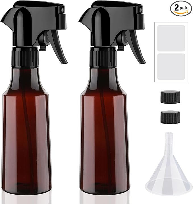 Plastic Spray Bottles 12oz Continuous Spray Bottle Mist Spraying Heavy Duty Empty Water Spray Bottles for Hair, Cleaning Solutions, Plants，Essential Oils 2 Pack (Brown-2pcs)