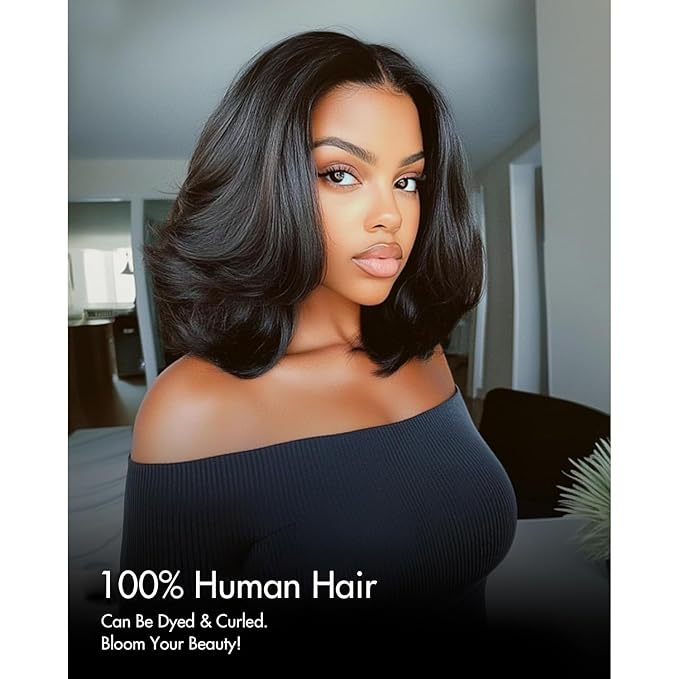 Bob Wig Human Hair Real 100% Human Hair 180% Density Wigs for Black Women 5x1 Bob Lace Closure Wigs Human Hair Natrural Black 16inch