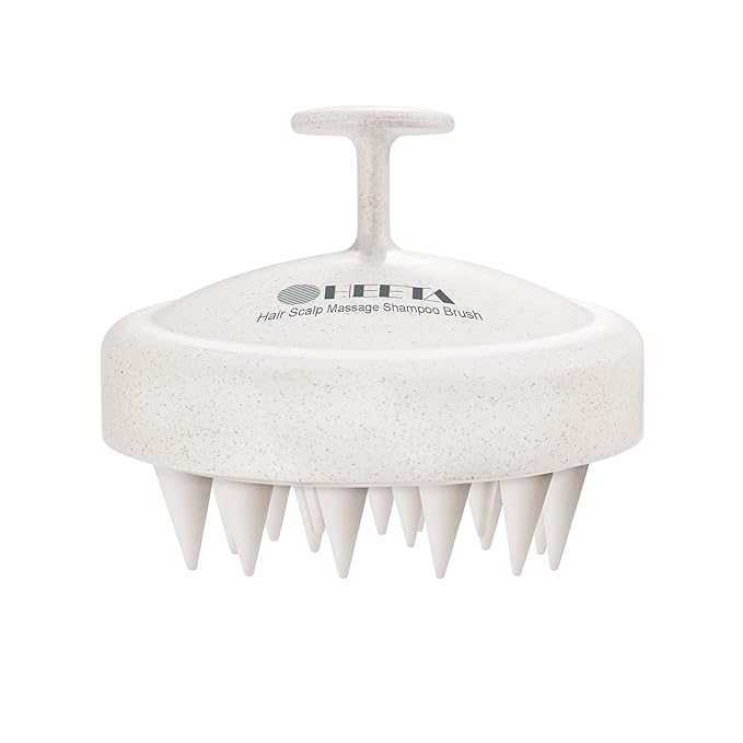 HEETA Scalp Massager Hair Growth, Soft Silicone Scalp Scrubber Shampoo Brush for Exfoliation, Dandruff Removal & Head Massage Stress Relax, Wet & Dry Use for Thick, Thin Hair Care, Wheat Straw Beige