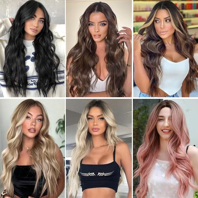 NAYOO Long Blonde Wavy Wig for Women - 26 Inch Middle Part Curly Synthetic Heat Resistant Fiber Wig for Daily Party Use (Ombre Blonde)