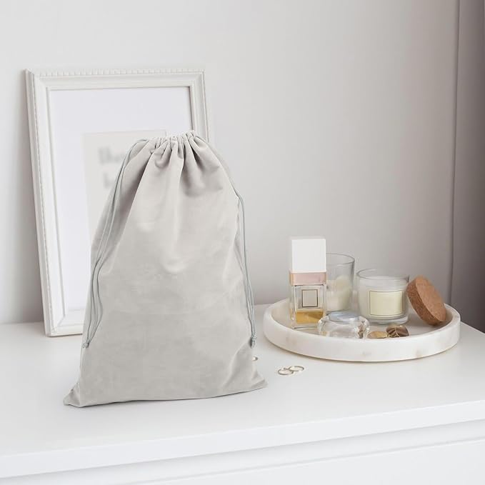 Segbeauty Velvet Satin Bags with Drawstring, 3pcs Gray Travel Organizer Bag for Diffuser Hair Dryer 15.7x11.8in, 40x30cm Drawstring Velvet Bag for Hair Tools, Travel Storage Bags with Satin Liner