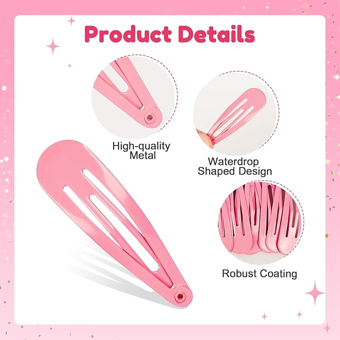 2 Inch Pink Hair Clips Barrettes Metal Snap Clips for Women Durable Water Drop Ideal Hair Accessories for Hairdressing Wedding and Everyday Use 20 pcs