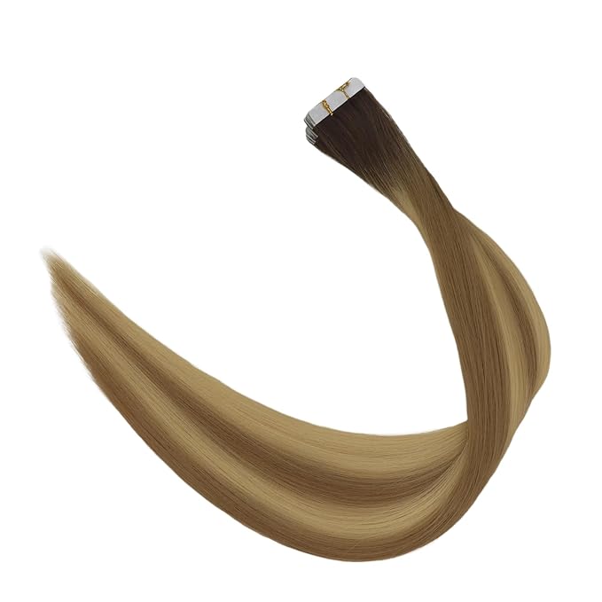 Full Shine Injection Tape in Hair Extensions Human Hair Color 3/8/22 Balayage Virgin Extensions 16Inch Invisible Tape in Human Hair Extensions Machine Remy Tape ins 20Gram 10Pcs For Women