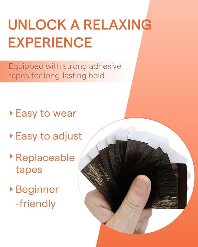 Sunny Hair Tape in Hair Extensions Real Human Hair Invisible Remy Hair Extensions Tape ins for Women Dark Brown 12 inch 20G