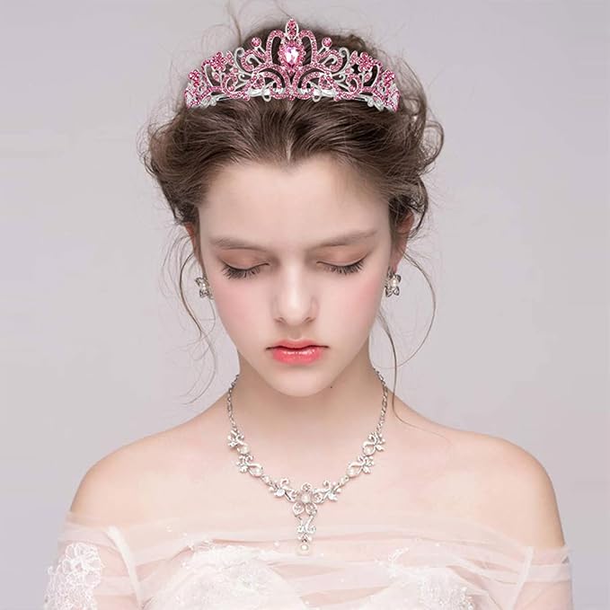Didder Silver Tiaras and Crowns for Women, Pink Crystal Tiara Crowns For Women Girls Elegant Crown with Combs Princess Crown Tiara Birthday Crowns for Women Bridal Wedding Prom Birthday Party