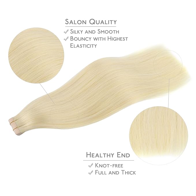 WENNALIFE Tape in Hair Extensions Human Hair, 20pcs 50g 14 inch Bleach Blonde Remy Hair Extensions Straight Human Hair Tape in Extensions Skin Weft Tape Extensions Human Hair