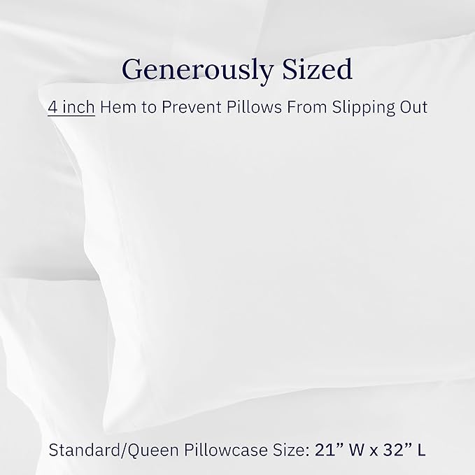 CALIFORNIA DESIGN DEN Luxuriously Soft Hotel Quality 600 Thread Count, 100% Cotton Set of 2 Cases, Crisp & Cool White Standard Pillow Cases Fits Standard & Queen Pillows (Bright White)